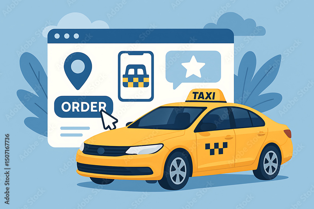 Naklejka premium Modern taxi operations powered by online apps.