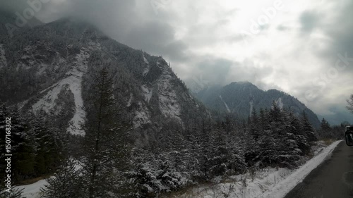 Bus Ride into the Heart of Bipenggou’s Winter Wilderness On January, Winter Stillness Along a Mountain Road. 