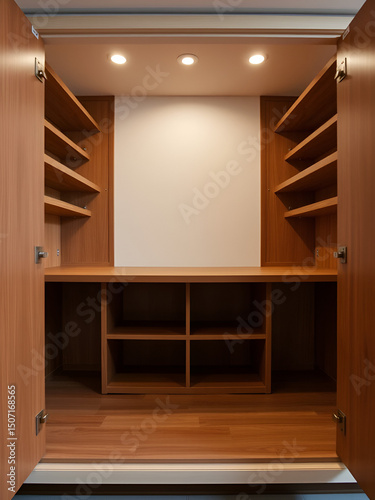 Empty cupboard interior with a panoramic frame