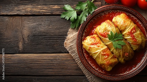 Rustic Cabbage Rolls with Meat and Barley in Bowl