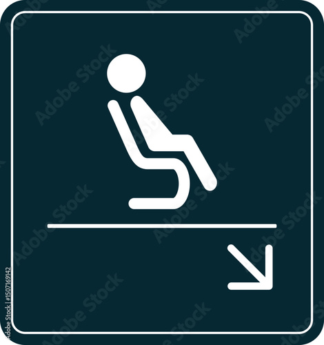 Simple Waiting Area Sign Person Sitting, Down Arrow Icon, Vector Illustration