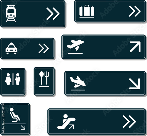 Airport & Transportation Sign Icons Vector Graphics for Wayfinding