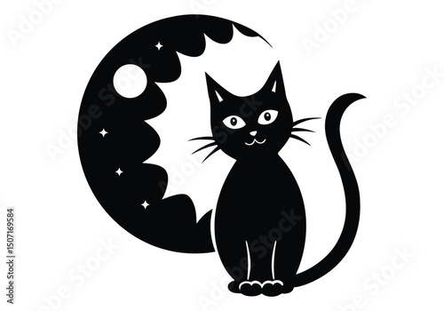 Halloween Cat Moon  silhouette  on white background