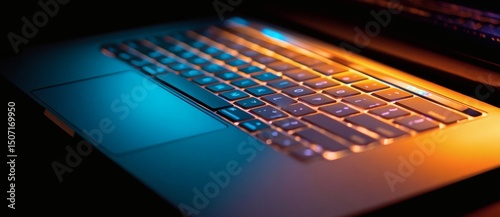 keyboard close up buttons colourful, led light gaming notebook laptop
