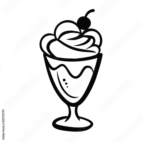 Minimal Ice Cream Sundae Vector Icon.