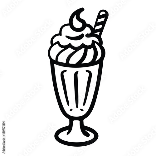 Minimal Ice Cream Sundae Vector Icon.