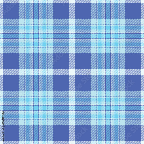 Vibrant blue and light blue plaid pattern. Ideal for textile design, website backgrounds, or crafting projects. This seamless texture evokes feelings of freshness and calmness.