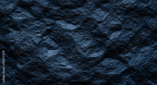 Dark blue rock texture on a black background, featuring a grunge effect and ample copy space for design use, Generative AI.