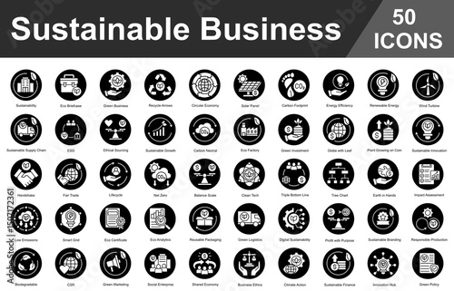 Sustainable Business Editable Icons set. Vector illustration in modern thin circle style of business related icons	