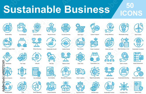 Sustainable Business Editable Icons set. Vector illustration in modern thin blue style of business related icons	