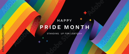 Happy Pride month background vector. LGBTQ community symbol with rainbow, pride flag, heart. Design for celebration, bisexual, transgender, Party poster, rights, ads.