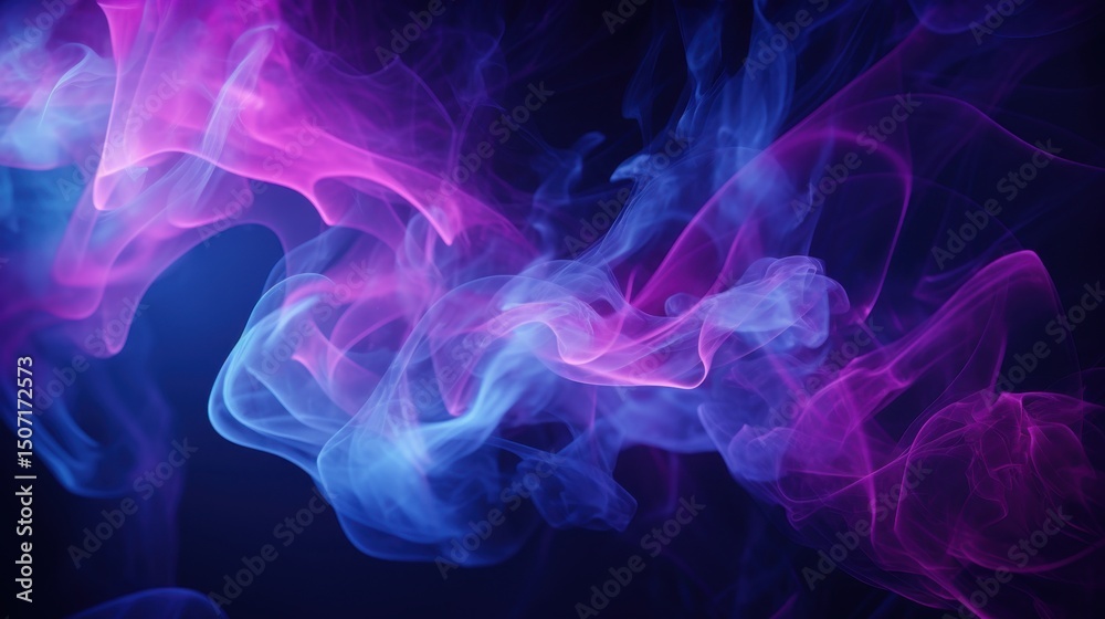 Fototapeta premium Colorful neon smoke swirls in dark background