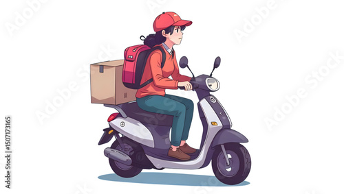 young woman riding a scooter