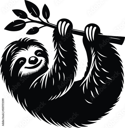 Lazy sloth vector silhouette illustration isolated on a white background