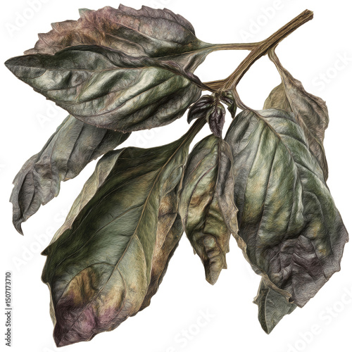 Dried Basil Sprig Detailed Close-up of Withered