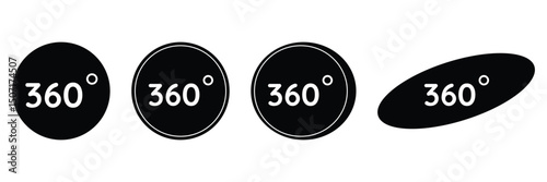 360 degree circular badge icon vector illustration set for augmented reality interface virtual tour VR symbol navigation rotation design.