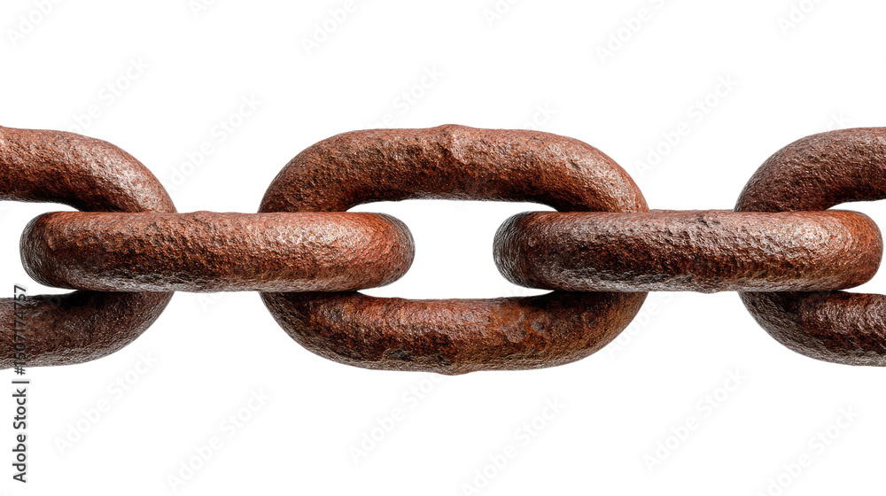 Obraz premium Rusty Chain: A close-up shot of a heavily rusted metal chain, symbolizing strength, connection, and the effects of time and weathering.