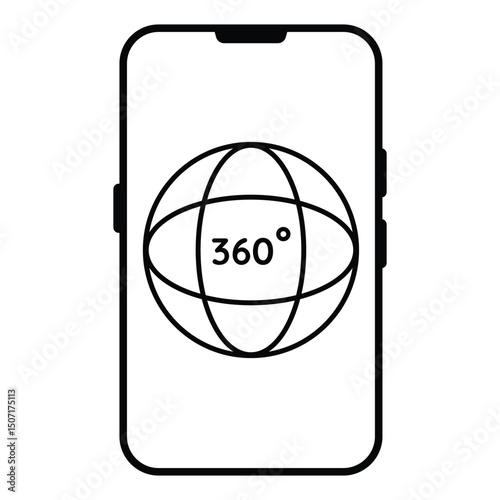 Smartphone globe 360 degree view icon vector illustration for virtual reality panoramic navigation motion rotation interaction digital application.