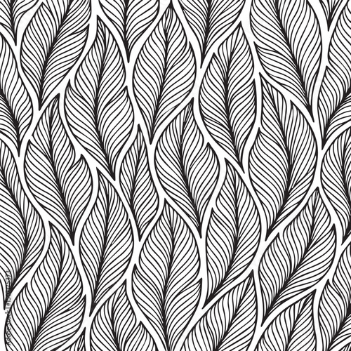 Vector art deco leaves luxury background, elegant vintage fancy floral pattern. Jungle gatsby ornament, line hand drawn wavy nature wallpaper with white background