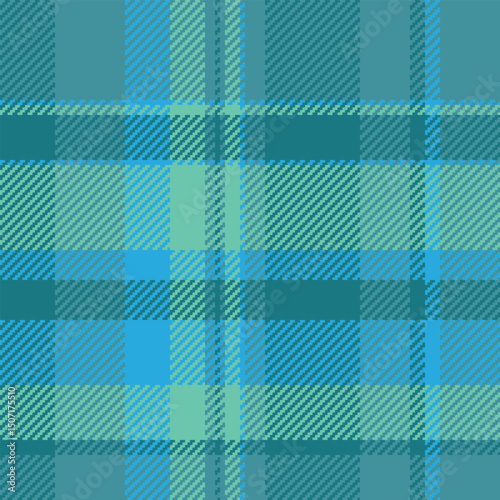 Vibrant teal and turquoise plaid pattern.  Perfect for textile design, fashion, or website backgrounds.  This modern, geometric texture evokes feelings of freshness and energy.