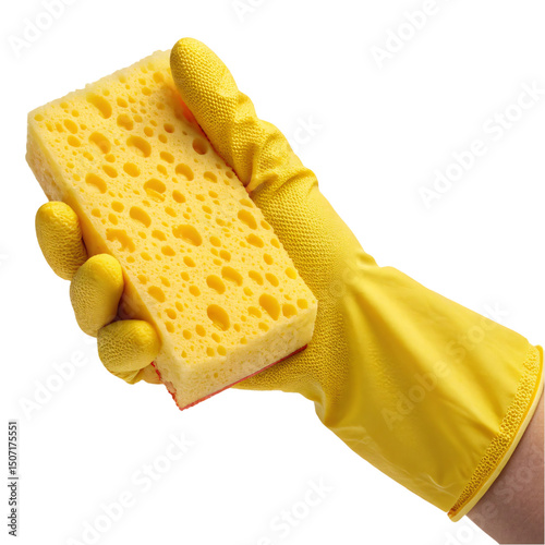 Hand Holding Yellow Cleaning Sponge in Close-Up View