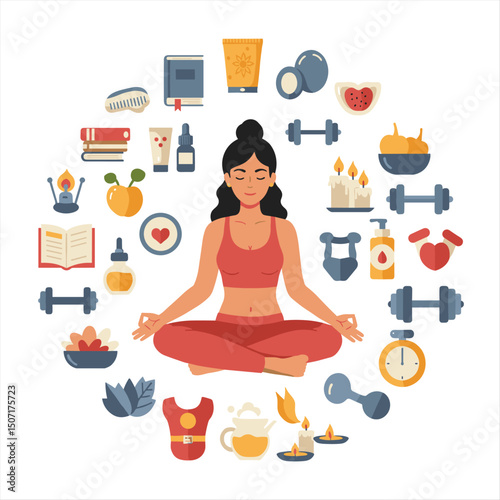 Self care personal health habits combination for wellness person concept