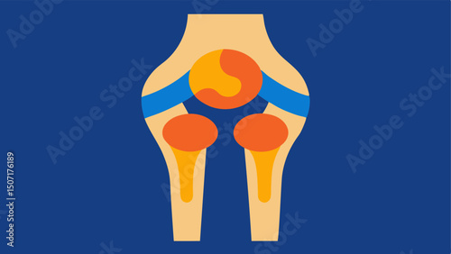 Joint Health Visualization A closeup of knee joints in an MRI scan with areas of wear highlighted in orange and healthy tissues depicted in blue illustrating mobility and