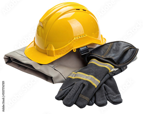 Yellow Construction Hard Hat in Gloved Hand at Industrial Worksite