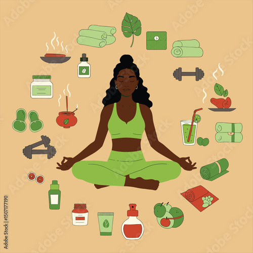 Self care personal health habits combination for wellness person concept