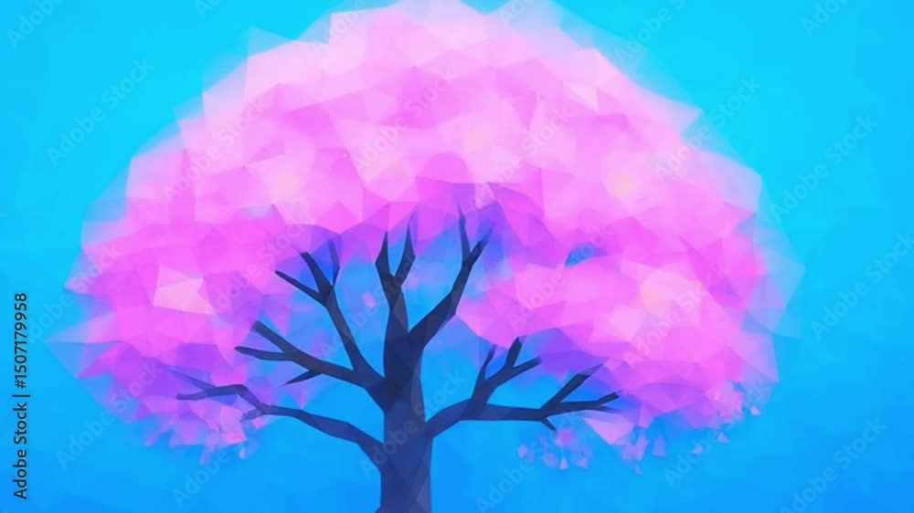 Low - polygon pink trees with a purple gradient animation
