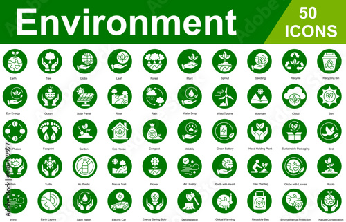 Environment Editable Icons set. Vector illustration in modern thin circle style of business related icons