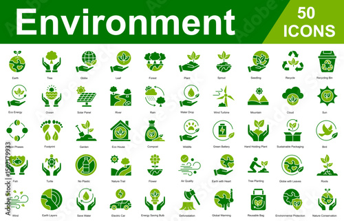 Environment Editable Icons set. Vector illustration in modern thin green style of business related icons