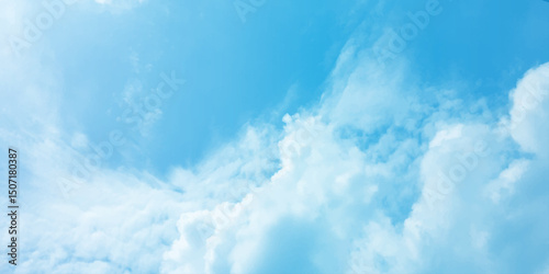 The blue sky and white clouds air indicate pure and fresh, bright weather canvas splashed with  store,m focusing on the clouds, a sunny day 
