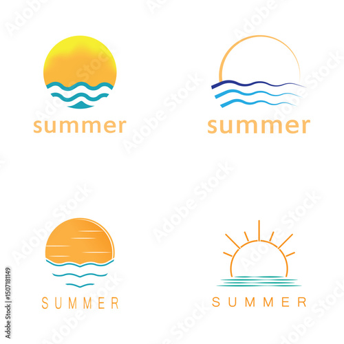 summer beach with palm tree and sunset logo design inspiration