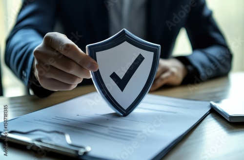 Man completing life insurance and investment agreements using translucent pen