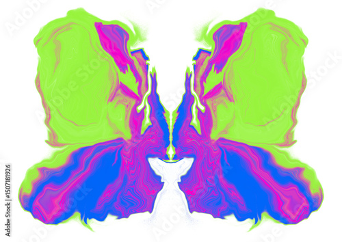 High contrast neon pink and green wings with a purple center — playful and unexpected.