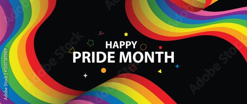 Happy Pride month background vector. LGBTQ community symbol with rainbow, pride flag, heart. Design for celebration, bisexual, transgender, Party poster, rights, ads.