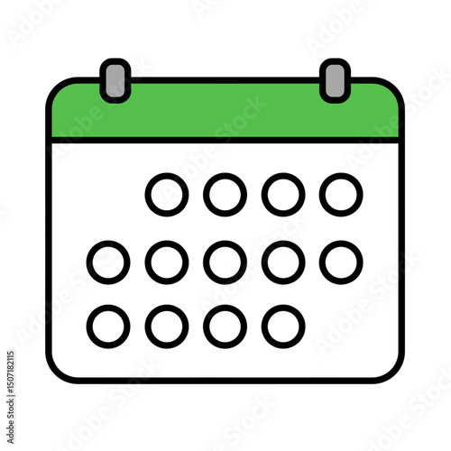 Simple calendar page icon drawing vibrant green header thick black outlines vector