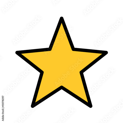 Simple five pointed star shape icon drawing vibrant yellow thick black outlines vector