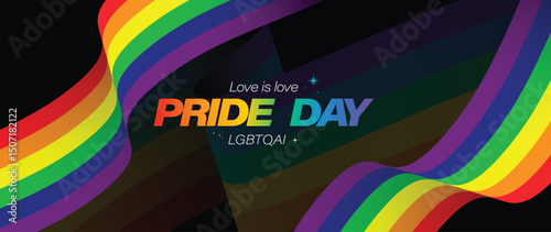 Happy Pride month background vector. LGBTQ community symbol with rainbow, pride flag, heart. Design for celebration, bisexual, transgender, Party poster, rights, ads.