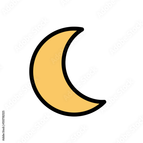 Simple crescent moon icon drawing vibrant soft yellow thick black outlines vector style
