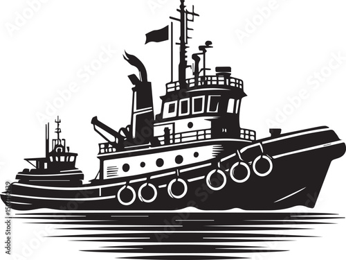 Tug boat ship silhouette vector illustration