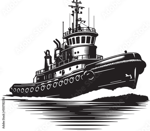 Tug boat ship silhouette vector illustration