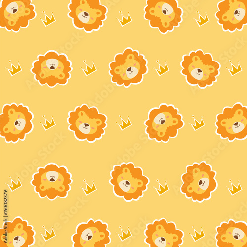 Lion seamless pattern with king crown decoration 