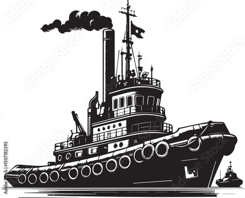 Tug boat ship silhouette vector illustration