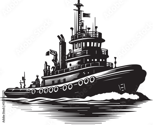 Tug boat ship silhouette vector illustration