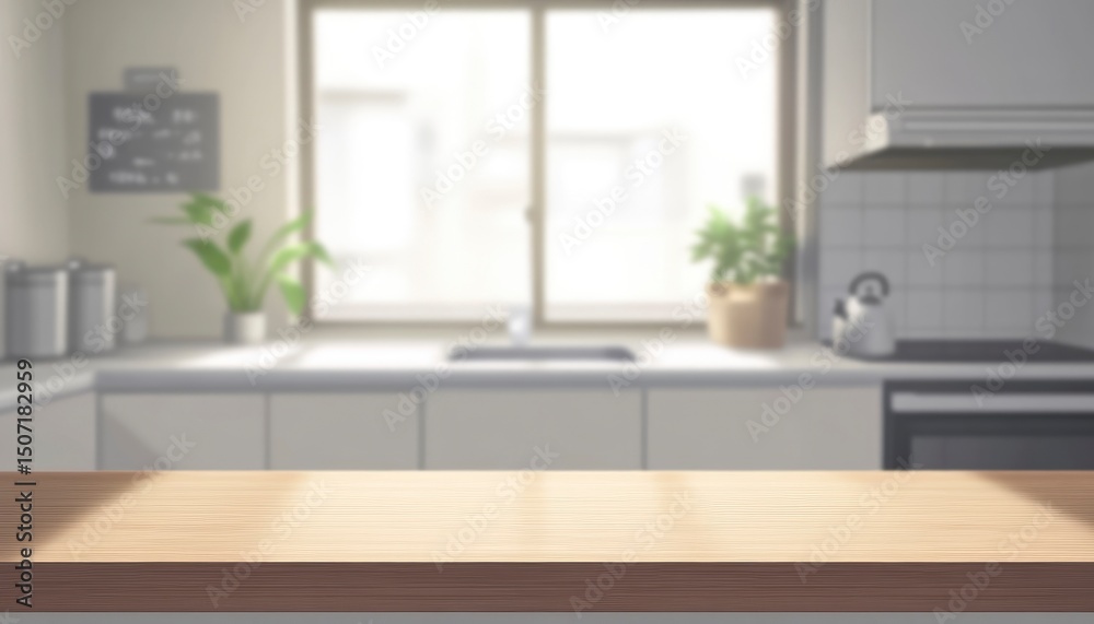 Fototapeta premium Kitchen Counter with Window and Plants