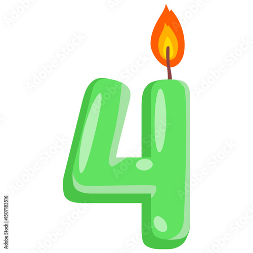 Green Number Four Birthday Candle Illustration