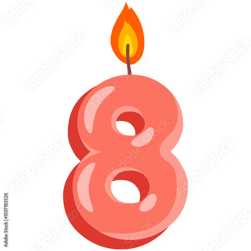 Red Number Eight Birthday Candle Illustration