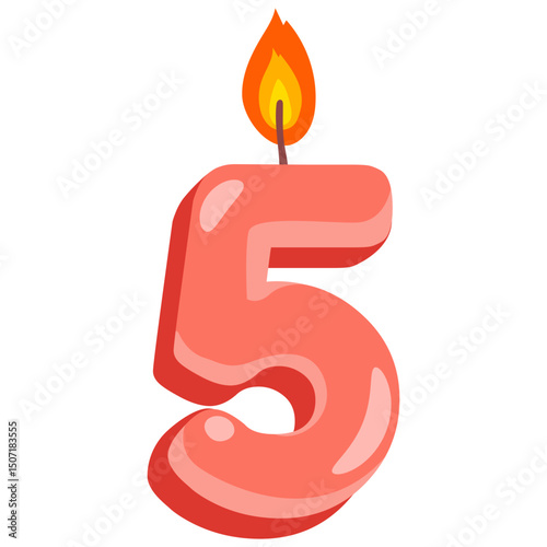 Red Number Five Birthday Candle Illustration